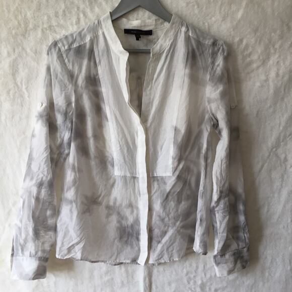 BCBGMaxAzria Tops - BCBGMaxAzria White and Gray Floral Half Button Down Shirt